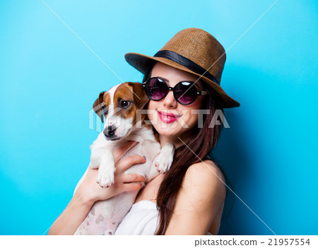 portrait of the young woman with dog portrait of the young woman with dog 21957554