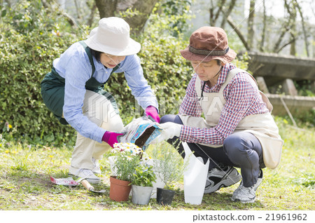 A couple in their 50s enjoying gardening A couple in their 50s enjoying gardening 21961962