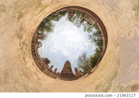 Ancient Thai temple in tiny world worm eyes view 21963117