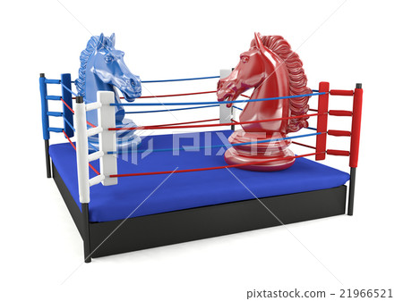 Red and blue chess knight confronting  21966521