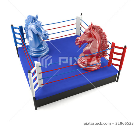 Red and blue chess knight confronting  21966522