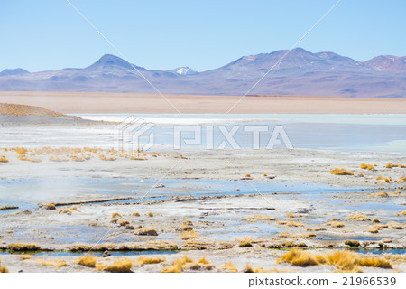 Hot water ponds and frozen lake on Andes, Bolivia Hot water ponds and frozen lake on Andes, Bolivia 21966539