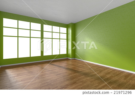 Empty room with parquet floor green textured walls Empty room with parquet floor green textured walls 21971296