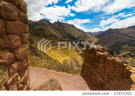 Inca terraces and walls in Pisac, Sacred Valley, Peru Inca terraces and walls in Pisac, Sacred Valley, Peru 21972302