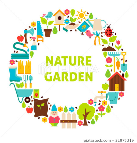 Flat Circle Set of Nature Garden Object over White 21975319