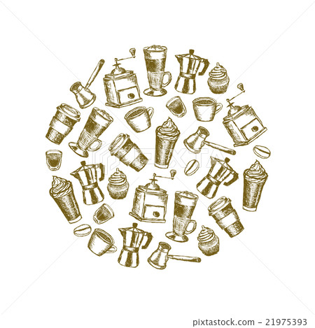 doodle coffee images in circle 21975393
