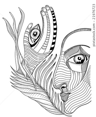 Abstract surreal face and hand with mehndi tattoo Abstract surreal face and hand with mehndi tattoo 21976723