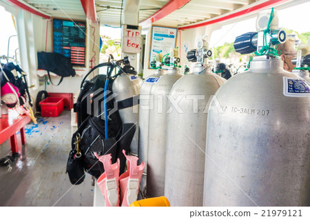 Stock Photo: Oxygen air Tanks and Gear for Scuba Diving