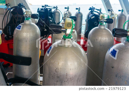 Stock Photo: Oxygen air Tanks and Gear for Scuba Diving