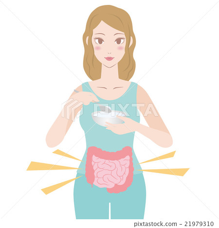吃酸奶和probiotics圖像例證的婦女 吃酸奶和probiotics圖像例證的婦女 21979310