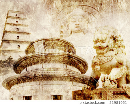 Grunge background with landmarks of China 21981961