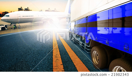 container truck and ship in shipping port container truck and ship in shipping port 21982343