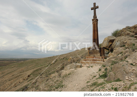 Christian cross near ancient monastery Khor Virap 21982768