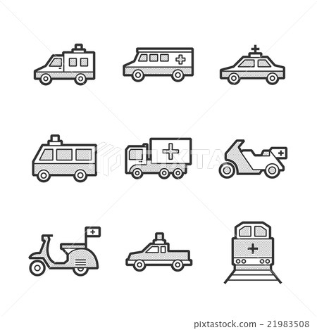 Medical Ambulance car and train set icons Medical Ambulance car and train set icons 21983508