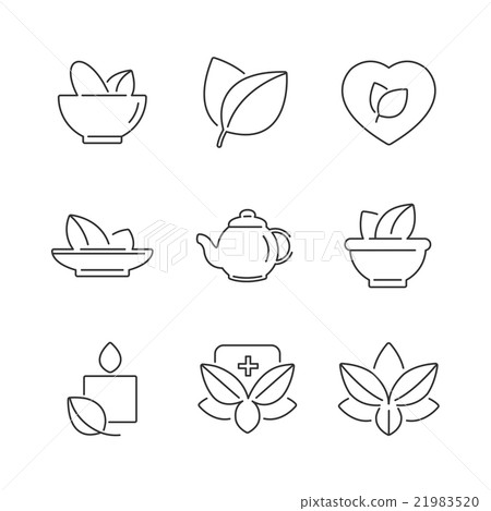 line icons Set of Alternative Medicine, herb Icons - Stock Illustration ...