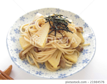 Delicious Japanese style pasta with bamboo shoots 21984576