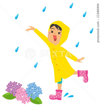 Hydrangea with a girl who is happy to wear a kappa in the rain 21986994