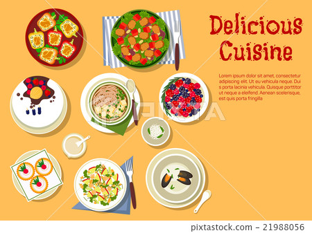 Festive dinner with delicious cake flat icon Festive dinner with delicious cake flat icon 21988056