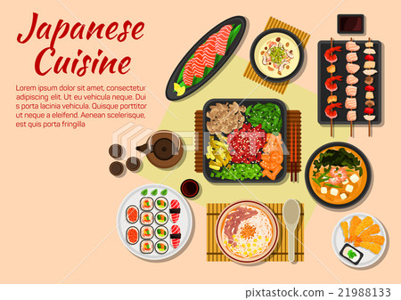 Seafood and meat dishes of japanese cuisine icon 21988133