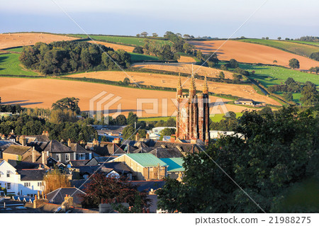 Church in Totnes against countryside in England,UK Church in Totnes against countryside in England,UK 21988275