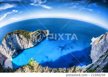 Navagio beach and shipwreck on Zakynthos in Greece Navagio beach and shipwreck on Zakynthos in Greece 21988294