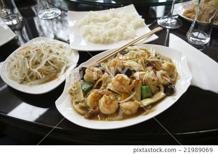 Chinese food with shrimps. 21989069