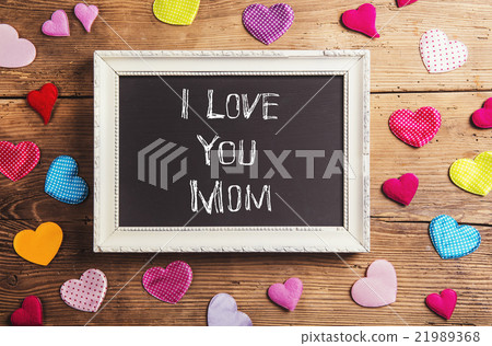 Mothers day composition, fabric hearts. Studio Mothers day composition, fabric hearts. Studio 21989368