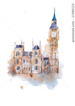 watercolor drawing Westminster Palace in London 21990123