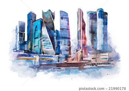 watercolor drawing of Moscow city. International 21990178