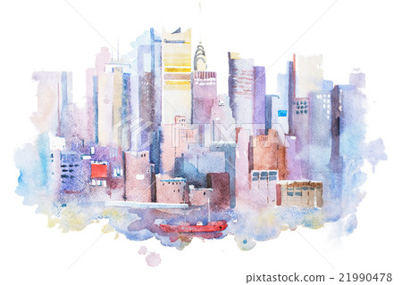 watercolor drawing of New York cityscape, USA 21990478