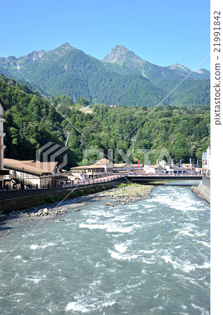 view of the Caucasus mountains in Krasnaya Polyana, Sochi, Russi view of the Caucasus mountains in Krasnaya Polyana, Sochi, Russi 21991842