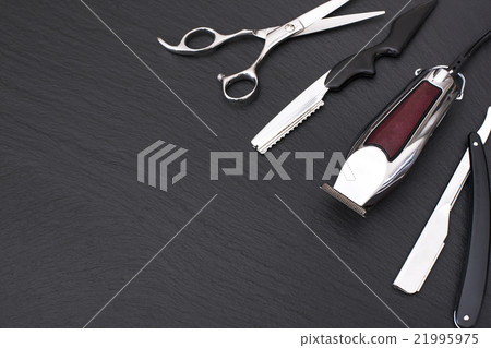 Barber shop tools on Black with place for text. Barber shop tools on Black with place for text. 21995975