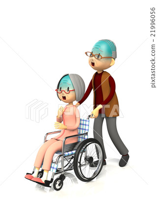 An old lady who has her husband push a wheelchair An old lady who has her husband push a wheelchair 21996056