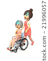 An old lady who has a helper to push a wheelchair 21996057