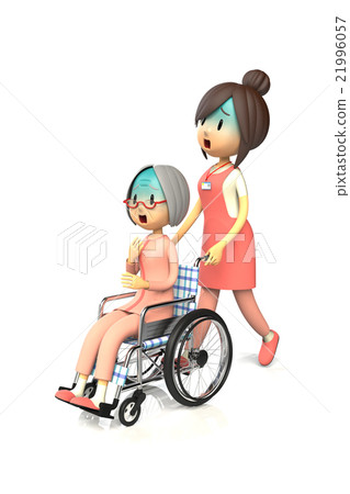 An old lady who has a helper to push a wheelchair An old lady who has a helper to push a wheelchair 21996057