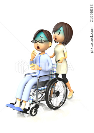 A man whose wife pushes a wheelchair A man whose wife pushes a wheelchair 21996058