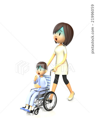 A boy whose mother pushes a wheelchair A boy whose mother pushes a wheelchair 21996059