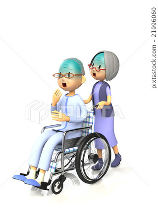 An old man whose wife has a wheelchair pushed An old man whose wife has a wheelchair pushed 21996060