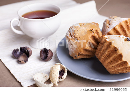 Muffin cakes and cup of tee 21996065