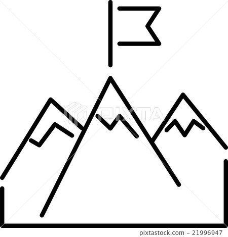 Line mountains with flag arrow success icon 21996947