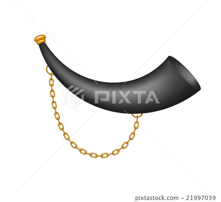 Hunting horn in black design with golden chain Hunting horn in black design with golden chain 21997039