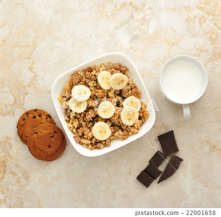 healthy Breakfast - muesli with milk, banana  22001638