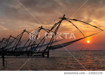 Chinese fishnets on sunset. Kochi, Kerala, India 22002238