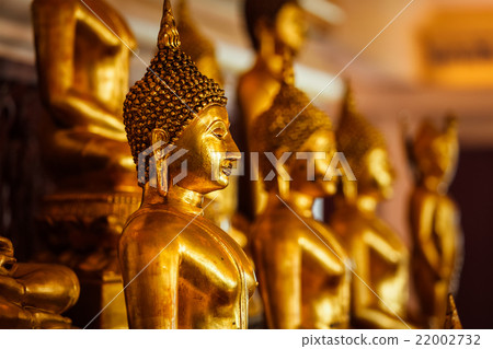 Golden Buddha statues in buddhist temple 22002732