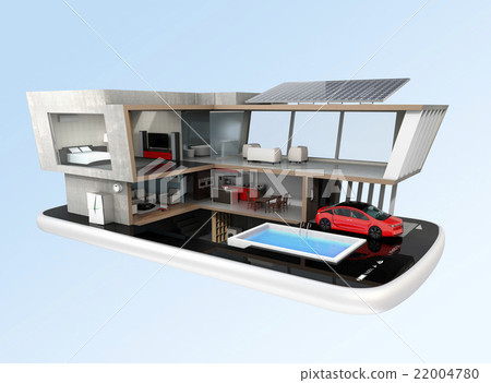 Energy saving Smart Home on smartphone. Home energy management concept by smartphone application 22004780