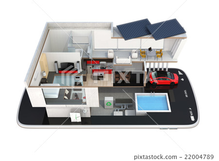 Energy saving Smart Home on smartphone. Home energy management concept by smartphone application 22004789