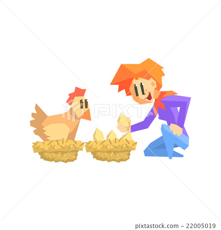 Girl Collecting Chicken Eggs Girl Collecting Chicken Eggs 22005019