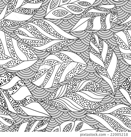 Contour seamless background with leafs 22005218