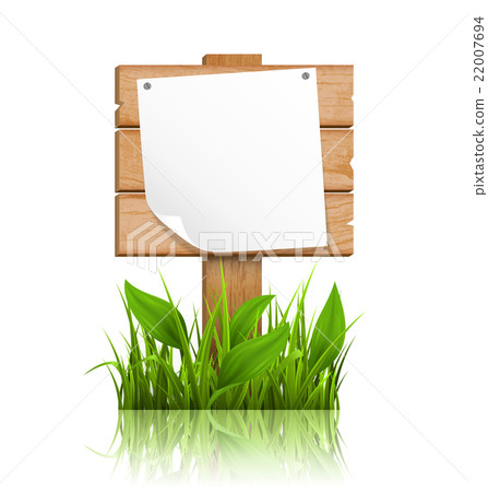 Wooden signpost with grass deflected paper 22007694