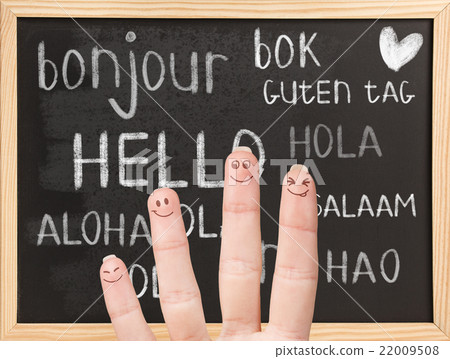 Hello in various languages on chalkboard 22009508